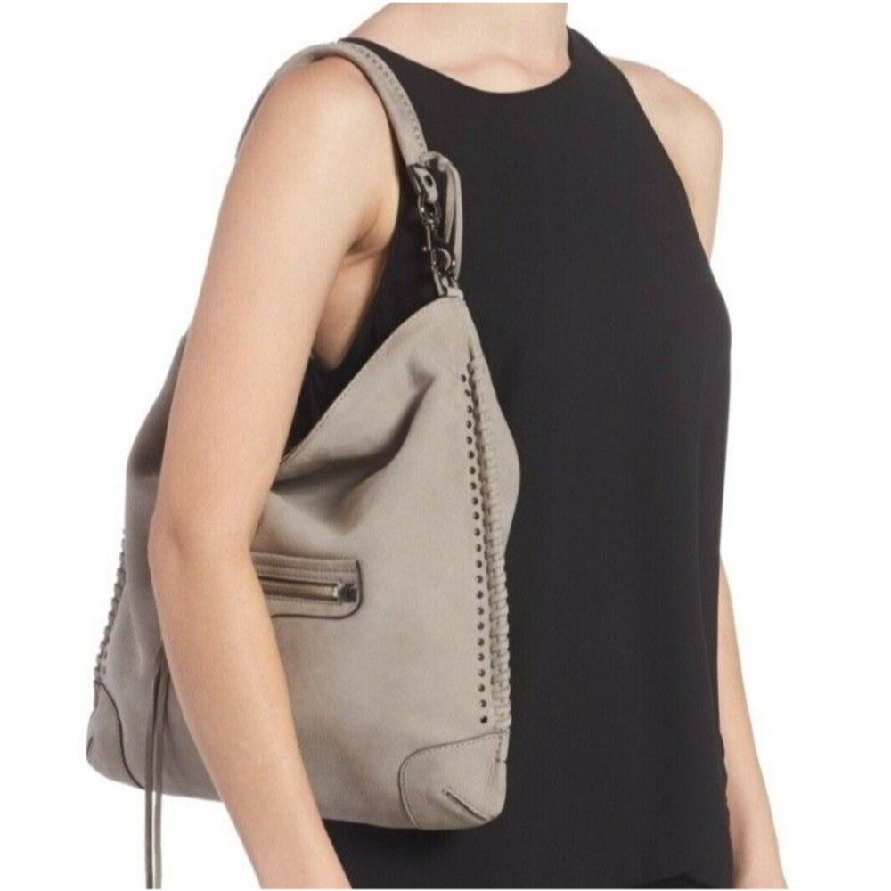 Rebecca Minkoff Regan Gray Suede Large Hobo Shoulder Bag Purse Boho Studded